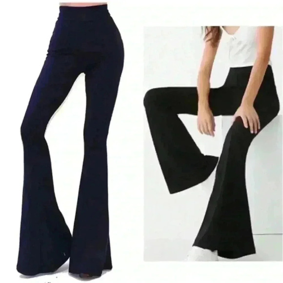 Favlux Leggings Size S Bell Bottom Pants Black Stretch - Picture 1 of 5